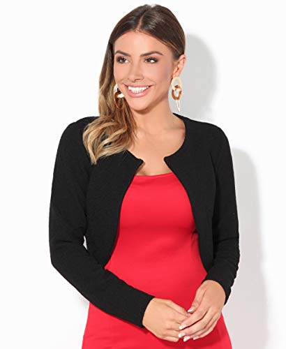 Chaqueta Corta Mujer Boda Fiesta Formal Vestir Elegante Traje Manga Larga Joven Blazer Bolero Torera, (Negro (2900), 42/44 EU (14/16 UK)), 2900-BLK-14/16