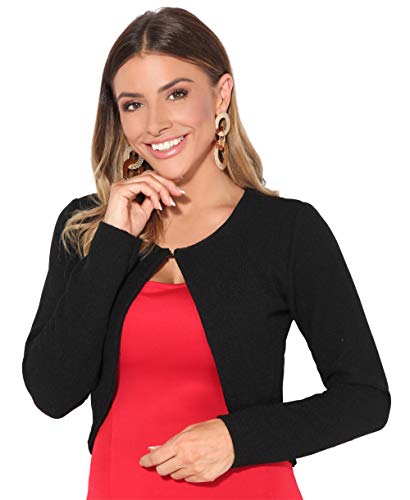 Chaqueta Corta Mujer Boda Fiesta Formal Vestir Elegante Traje Manga Larga Joven Blazer Bolero Torera, (Negro (2900), 42/44 EU (14/16 UK)), 2900-BLK-14/16