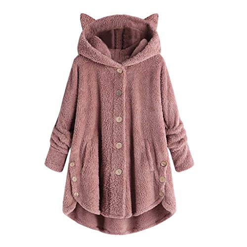 Chaqueta de Abrigo de Piel sintética cálida para Mujer para Mujer Parka sólida de Invierno Ropa de Abrigo Hebilla de Cuerno de Manga Larga con Capucha Casual de Moda para Mujer