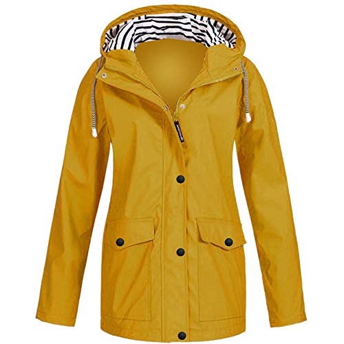 Chaqueta de Lluvia sólida para Mujer Sudadera con Capucha al Aire Libre Abrigo Impermeable Dama Abrigo a Prueba de Viento_Chubasquero Mujer Chaqueta Impermeable Abrigo Manga Larga Deporte Portable