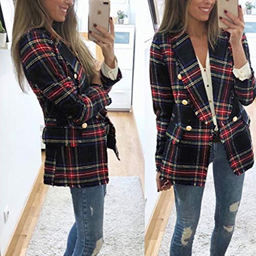 ✪ Chaqueta de mujer de manga larga en cárdigan escocés otoño e invierno ✪ Routinfly abrigo top chaqueta babero bolsillo moda abrigo de jersey de ropa rojo XL