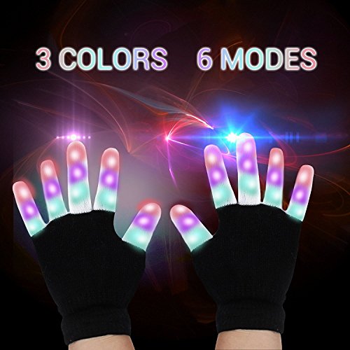 Charlemain Guantes LED, Guantes de Mano Iluminados, Dedos Parpadeantes Coloridos de 6 Modos Brillo para Festivales / Halloween / Navidad / Juegos / Correr / Deportes, Niños Pequeños (5-10 Años)
