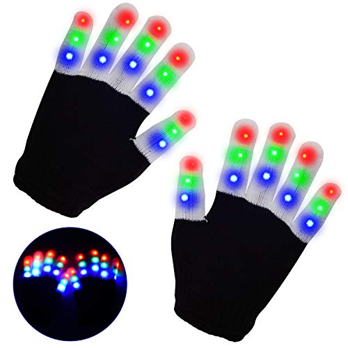 Charlemain Guantes LED, Guantes de Mano Iluminados, Dedos Parpadeantes Coloridos de 6 Modos Brillo para Festivales / Halloween / Navidad / Juegos / Correr / Deportes, Niños Pequeños (5-10 Años)