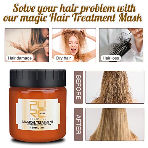 Charminer Mascarilla mágica de queratina para Tratamiento del Cabello, 120ml Máscara para Pelo Reparar profundamente el Cabello dañado, Tratamiento del Cuero cabelludo Aceite de Coco Aceite de argán