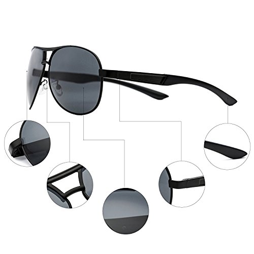 CHB Gafas de Sol Polarizadas para Hombre, Estilo Aviador. Protección UV 400. Incluye Estuche, Bolsa, Paño de Limpieza y Tarjeta para Probar la Polarización. Montura Ligera.