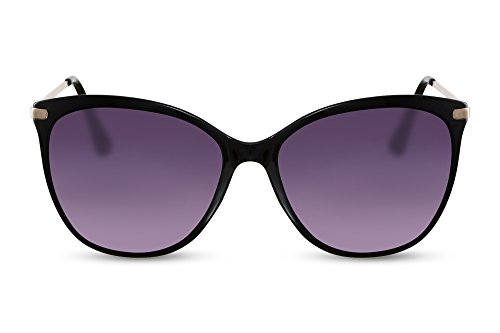 Cheapass Gafas de Sol Ojos de Gato Negras Diseño UV-400 Grandes XXL Metálicas Mujeres Hombres