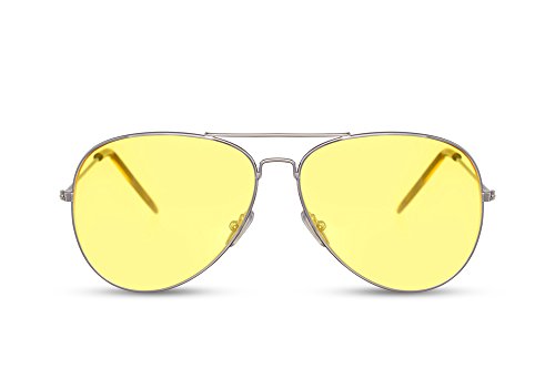 Cheapass Gafas de Sol Piloto Montura Plateada Amarillas Coloreadas Lentes Transparentes Categoría Protección 2 UV400