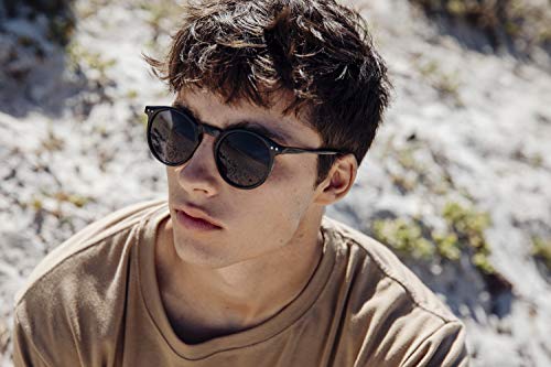 Cheapass Gafas de Sol Redondas Brillantes Montura Negra con Cristales Oscuros Protección UV400 Vintage Hombre Mujer