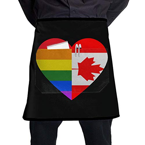 Chef Aprons LGBT Rainbow Canada Flag Heart Short Aprons Women/Men Manicure Store Bar Sleeveless Anti-Fouling Overalls Aprons Portable Pocket Design