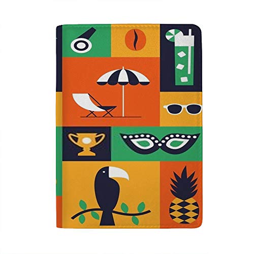 CHEHONG - Funda para Pasaporte de Brasil, diseño de ilustración de Viajes, con Iconos Planos, Impermeable y Organizador para DNI, Dinero y Tarjeta de crédito