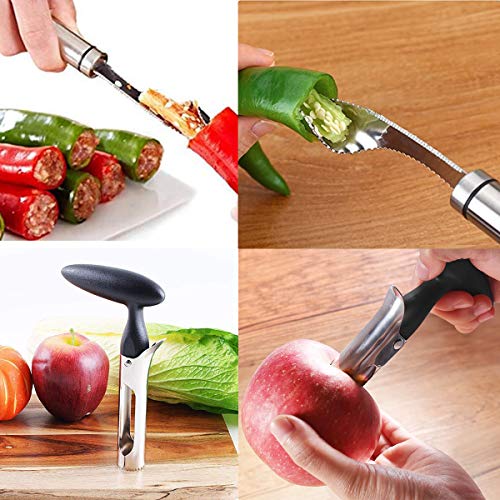 CHENKEE Descorazonador de Manzanas, 3 Piezas Corer De Manzana Acero Inoxidable Removedor Herramienta de eliminación de Semillas de hortalizas con Mango Antideslizante para el hogar y la Cocina