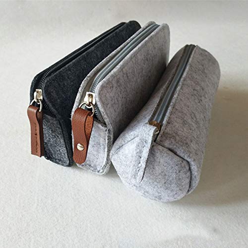 Chenyu - Estuche de fieltro para lápices, bolsa de papelería, bolsa para cosméticos redondo light grey-round