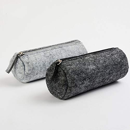 Chenyu - Estuche de fieltro para lápices, bolsa de papelería, bolsa para cosméticos redondo light grey-round
