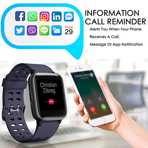 CHEREEKI Reloj Inteligente, Smartwatch Impermeable IP68 Pulsera Actividad 1.3 Pulgada con Monitor de Ritmo cardíaco, Podómetro, Control de música, Reloj Actividad para Xiaomi Huawei iPhone