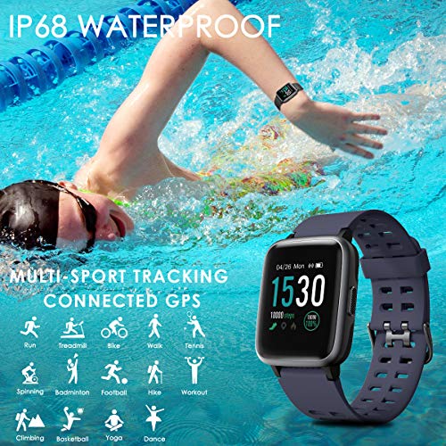 CHEREEKI Reloj Inteligente, Smartwatch Impermeable IP68 Pulsera Actividad 1.3 Pulgada con Monitor de Ritmo cardíaco, Podómetro, Control de música, Reloj Actividad para Xiaomi Huawei iPhone