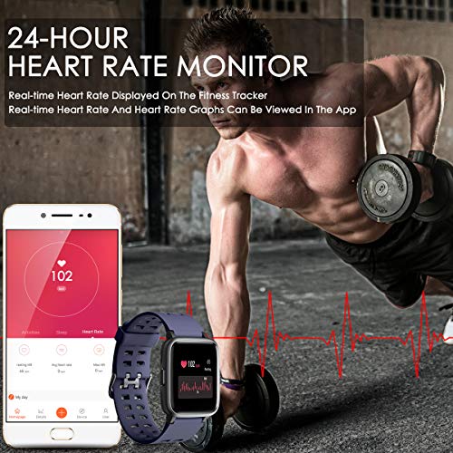 CHEREEKI Reloj Inteligente, Smartwatch Impermeable IP68 Pulsera Actividad 1.3 Pulgada con Monitor de Ritmo cardíaco, Podómetro, Control de música, Reloj Actividad para Xiaomi Huawei iPhone