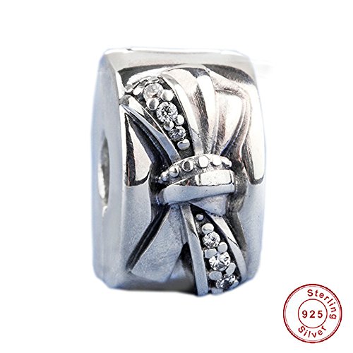 CHICBUY 2018 Madre Día Regalo Brillante Bow Clip Claro CZa Bead 925 Plata DIY se adapta para Original Pandora pulseras encanto moda joyas