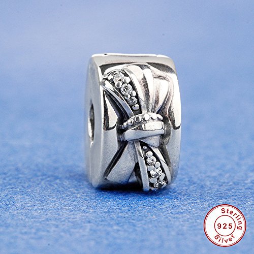 CHICBUY 2018 Madre Día Regalo Brillante Bow Clip Claro CZa Bead 925 Plata DIY se adapta para Original Pandora pulseras encanto moda joyas