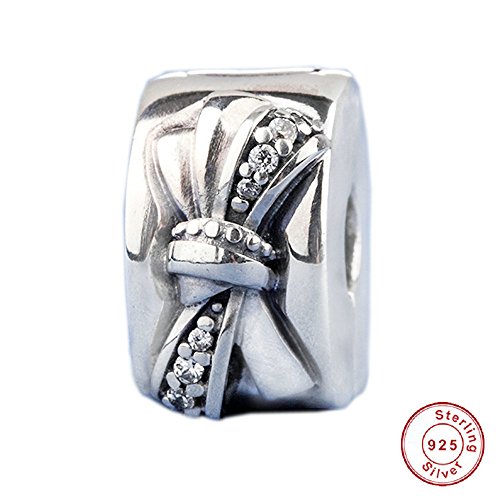 CHICBUY 2018 Madre Día Regalo Brillante Bow Clip Claro CZa Bead 925 Plata DIY se adapta para Original Pandora pulseras encanto moda joyas