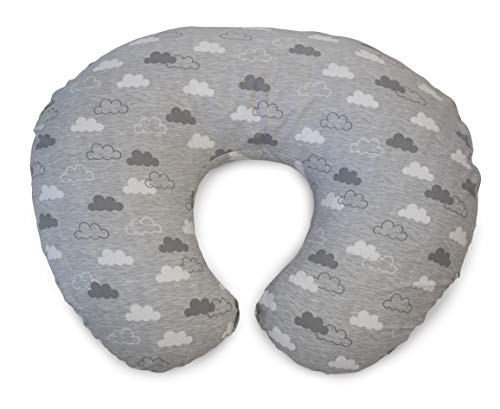 Chicco Boppy- Cojín de lactancia algodón, ergonómico, indeformable y optima adaptabilidad, de 0 a 12 meses, estampado nubes gris clouds, almohada de lactancia