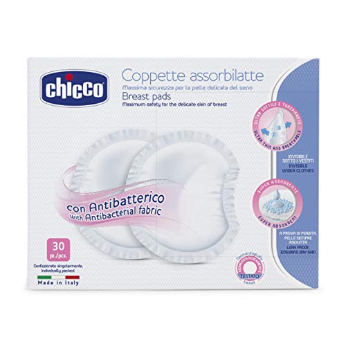 Chicco - Discos absorbentes desechables para la pérdida de leche (120 unidades para 4 semanas, antibacterianos).