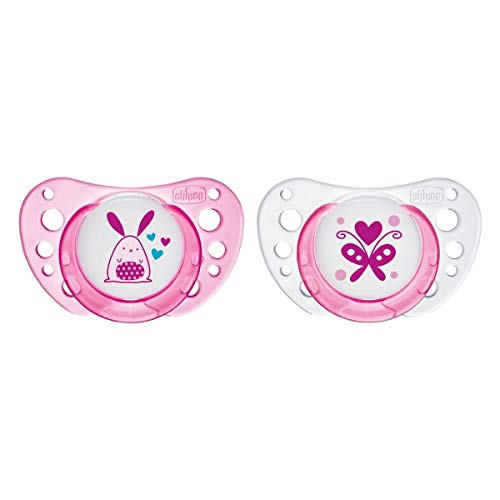 Chicco Physio Air - Pack de 2 chupetes de látex/caucho para 0 - 6 meses, color rosa