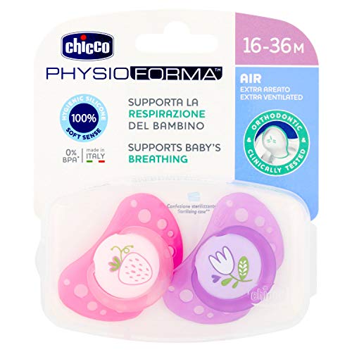 Chicco Physio Air - Pack de 2 chupetes de silicona para 16 - 36 meses, modelos aleatorios , color rosa