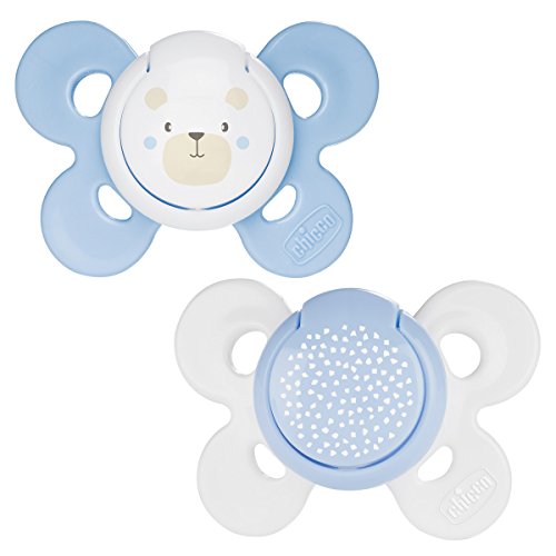 Chicco Physio Comfort - Pack de 2 chupetes de silicona 0-6 m, color azul (diseños surtidos)