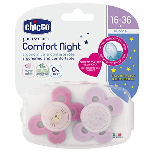 Chicco Physio Comfort - Pack de 2 chupetes de silicona 16-36 m, color rosa (diseños surtidos)
