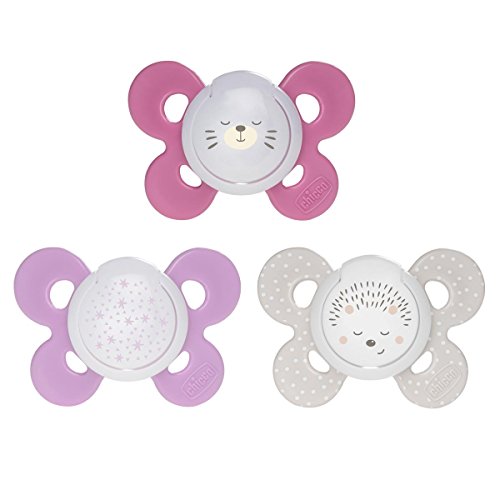 Chicco Physio Comfort - Pack de 2 chupetes de silicona 16-36 m, color rosa (diseños surtidos)