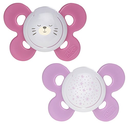 Chicco Physio Comfort - Pack de 2 chupetes de silicona 16-36 m, color rosa (diseños surtidos)