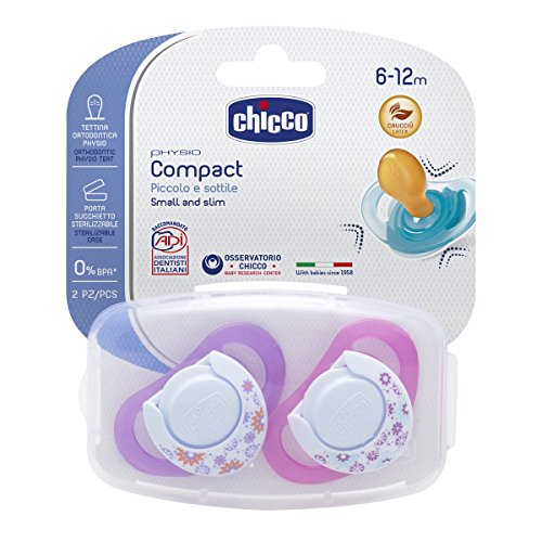 Chicco Physio Compact - Pack de 2 chupetes de látex/caucho para 6-16 meses, color rosa