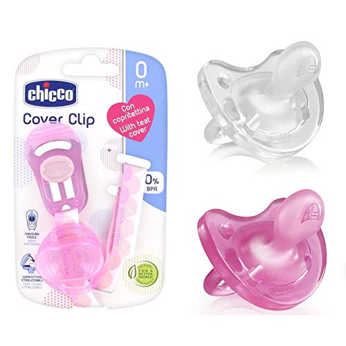 CHICCO Physio Soft, Pack de 2 Rose Girls Chupetes de Silicona, 0-6 m + CHICCO Easy Clip soft