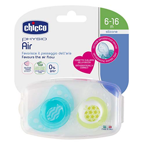 Chicco PhysioForma Air - Pack de 2 chupetes de silicona para 6 - 16 meses, modelos aleatorios