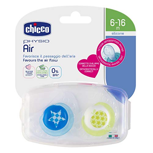 Chicco PhysioForma Air - Pack de 2 chupetes de silicona para 6 - 16 meses, modelos aleatorios