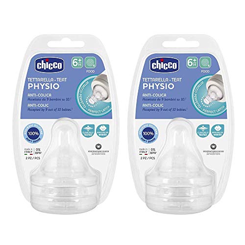 CHICCO Tetina de silicona anticólicos con flujo papilla para bebé de 6 meses en adelante, 4 unidades
