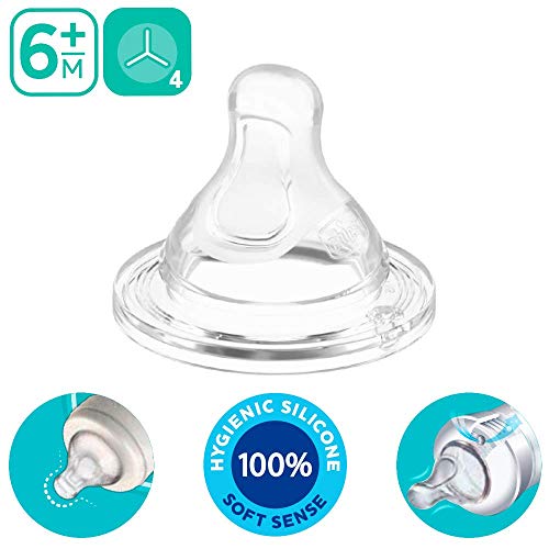 CHICCO Tetina de silicona anticólicos con flujo papilla para bebé de 6 meses en adelante, 4 unidades