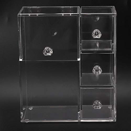 CHICIRIS Organizador de Maquillaje acrílico, portaescobillas de Maquillaje con 2 portaescobillas y 3 cajones Caja a Prueba de Polvo con Perla Rosa Gratis para encimera de tocador de baño