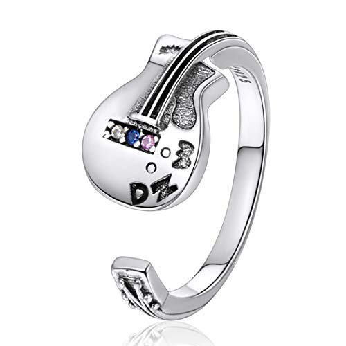 ChicSilver Anillo Guitarra Mujer Anillo Abierto Plata de Ley 925 Joyería Moderna Musical para Dedos Anillo Fino de Compromiso