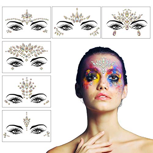 CHIFOOM 6pcs Cara Rhinestones Festival, Piedras Preciosas Autoadhesivas, Diamantes de Imitación Cara, Luminosa Tatuaje, para Día de los Muertos, Carnaval, Festival de Música