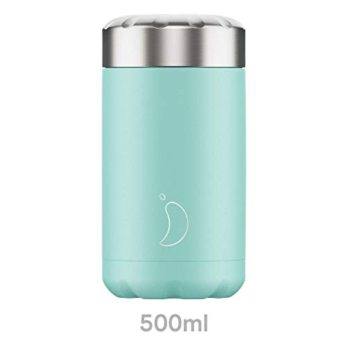 Chilly's Termo para Alimentos - Contenedor de Alimentos Reutilizable de Acero Inoxidable de - Aislamiento de Doble Pared para Mantener los Alimentos Calientes o Fríos - Verde Pastel, 500ml
