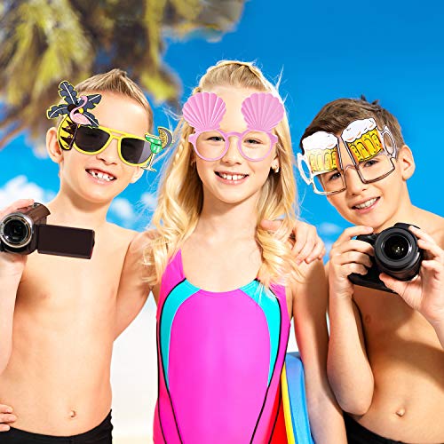 Chinco 16 Pares de Gafas de Fiesta Divertidas Gafas Hawaianas Tropicales para Fiesta Luau Tropical Disfraz Gafas para Niños y Adultos, 8 Estilos