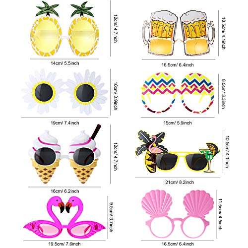Chinco 16 Pares de Gafas de Fiesta Divertidas Gafas Hawaianas Tropicales para Fiesta Luau Tropical Disfraz Gafas para Niños y Adultos, 8 Estilos