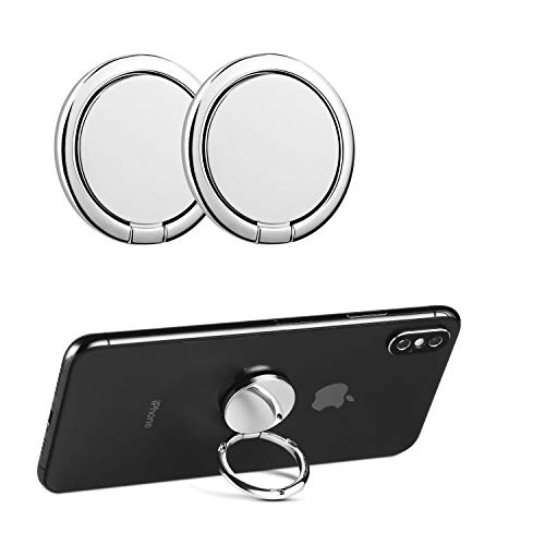 CHOELF Anillo Soporte Móvil, 2 Piezas Anillo Soporte para Movil 360° rotación Adhesivo 3M con PE Film Protector [Anti-Caída], Universal Ring Stand Holder para iPhone Tablet y Otros Teléfono-Silver