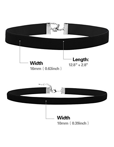 Choker Terciopelo Gargantilla Negro de Cinta para Mujeres y Chicas, 2 Piezas