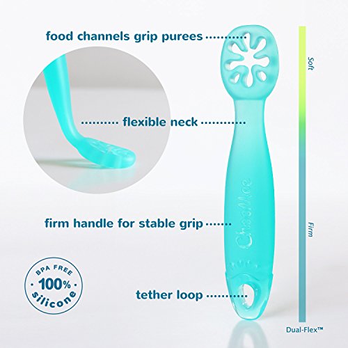 ChooMee FlexiDip Baby Starter Spoon | Platinum Silicone | First Stage Teething Friendly Learning Utensil | 2 CT | Four Colors