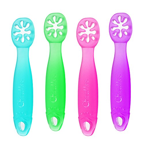 ChooMee FlexiDip Baby Starter Spoon | Platinum Silicone | First Stage Teething Friendly Learning Utensil | 2 CT | Four Colors