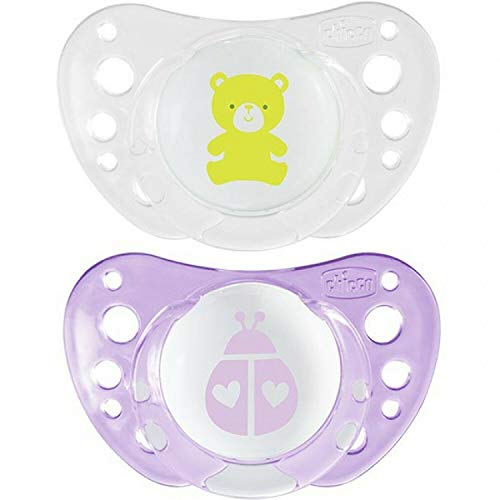 Chupete Chico Day & Night Girl Newborn de silicona suave, 0 – 6 meses, incluye 3 cajas de transporte esterilizadas, fabricado en Italia, sin BPA