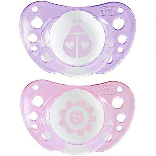 Chupete Chico Day & Night Girl Newborn de silicona suave, 0 – 6 meses, incluye 3 cajas de transporte esterilizadas, fabricado en Italia, sin BPA