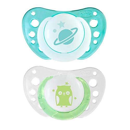 Chupete silicona Chicco Day & Night Boys Newborn, 0 – 6 meses, incluye 3 cajas de transporte esterilizadas, fabricado en Italia, sin BPA